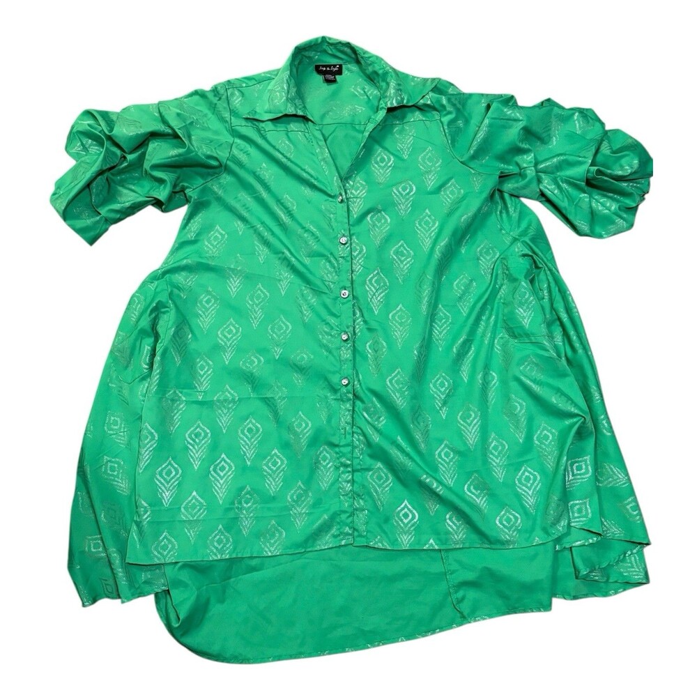 Step In Style Women’s 1X Tunic Dress Green Ruched Sleeve